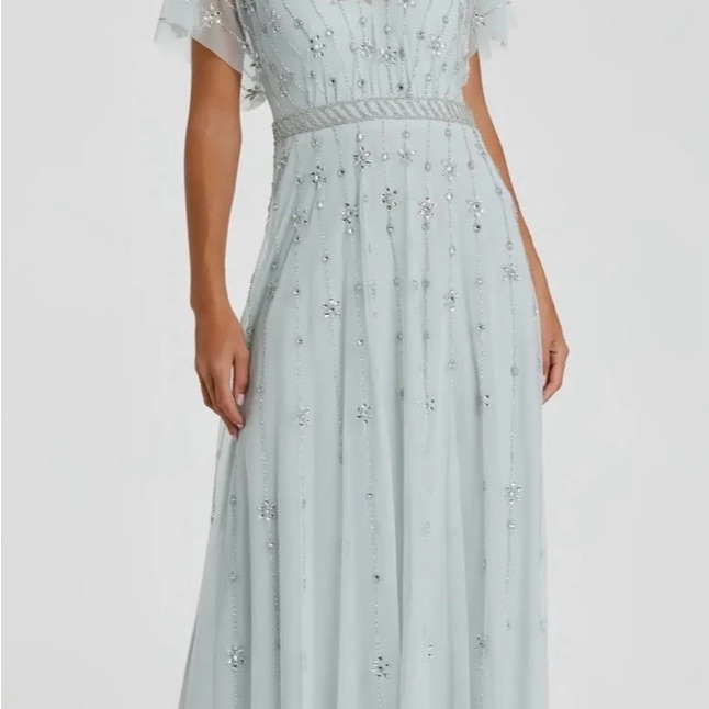 Mac Duggal Pale Blue Beaded Maxi Gown